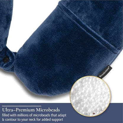 Brookstone Microbead Neck Pillow Soft Travel Pillow with Phone Pocket - color: Blue