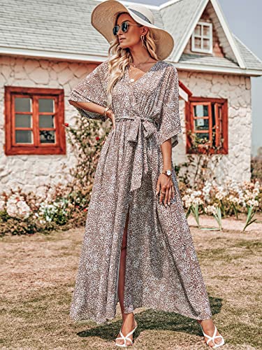 ANRABESS Womens Boho Floral Wedding Guest Maxi Dress - color: Conch, size: Large