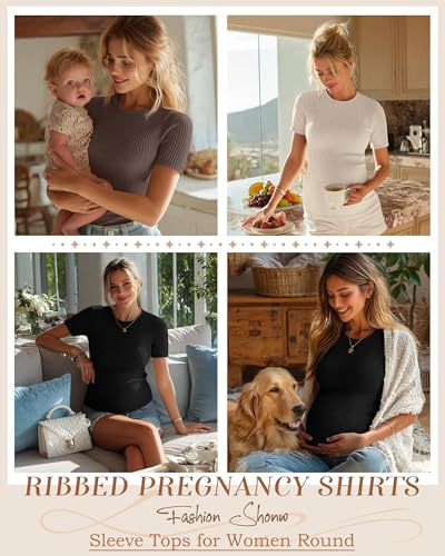 4 Pack Womens Maternity Shirts Work Tees - color: Apricot, Brown, Black, Black, size: Large