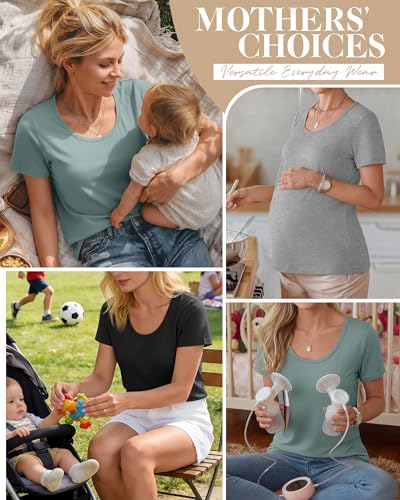Huukeay 3 Pack Women's Nursing Shirts - color: Black, Gray, Gray Green, size: Medium
