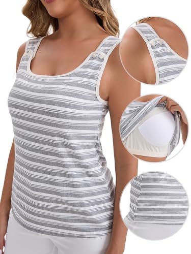 Allegra K Women Maternity Breastfeeding Padded U-Neck Tank Top - color: Gray, size: Large