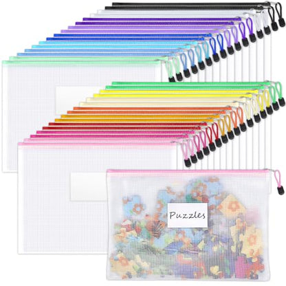 Sooez 32 Pack Mesh Zipper Pouch Bags, A4 Letter Size, Classroom Zipper Bags - style: 32 Pack