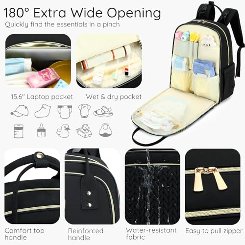 AIJIEKE Diaper Bag Backpack, Large Multi-functional Diaper Backpack, Black - color: Black