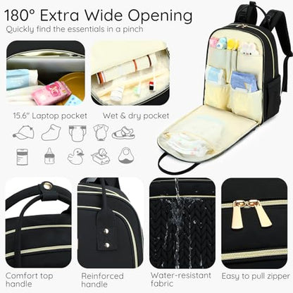 AIJIEKE Diaper Bag Backpack, Large Multi-functional Diaper Backpack, Black - color: Black