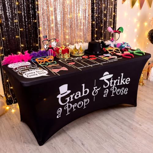 Oudain Photo Booth Tablecloth Hat Strike Pose Black Stretch Table Cover - color: Balck, style: Top Hat Strike Pose