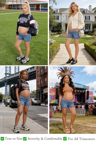 BLENCOT Maternity Jean Shorts Denim Pregnancy Classic Pockets Pregnancy - color: Myosotis, size: Large