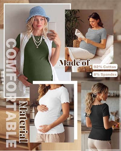4 Pack Women's Maternity Ribbed Shirts - color: Black, White, Light Heather Gray, Army Green, size: Medium