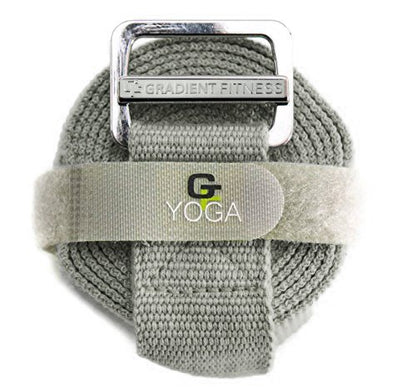 Yoga Strap with Buckle, Soft Cotton/Polyester Webbing, 8 ft - color: Grey