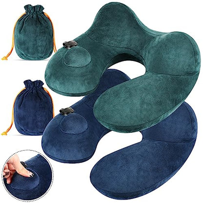Xtinmee 2pcs Self-Inflatable Pillow with Compact Bag, Peacock Green, Blue - color: Peacock Green, Blue
