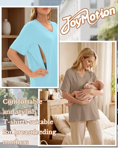 4 Pack Women's Nursing Short Sleeve Shirts - color: Light Blue, Pink, White, Khaki, size: Small