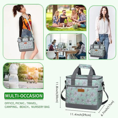 IKNOE 24-Can Insulated Cooler Bag, Leak-Resistant Lunch Tote Daisy - color: Daisy, size: Large