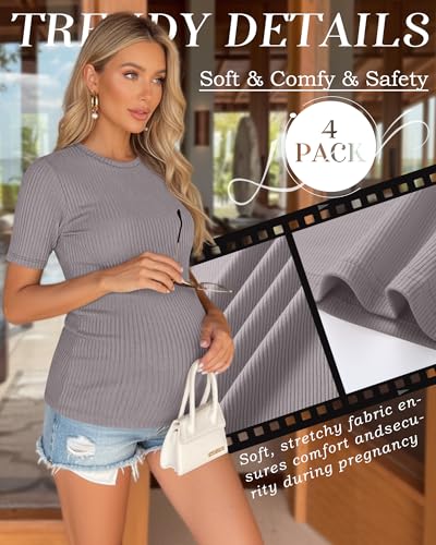 4 Pack Womens Maternity Shirts Work Tees - color: Apricot, Light Blue, Dove Gray, Midnight Blue, size: Small