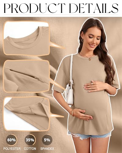 3 Pack Women's Oversize Nursing Tops - color: Cream, Khaki, Dark Brown, size: X-Large