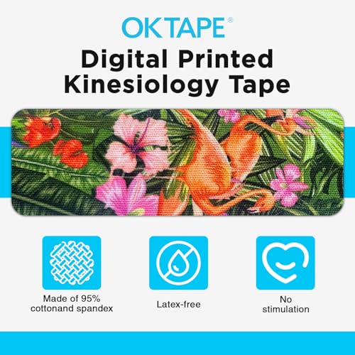 OK TAPE Kinesiology Tape Hypoallergenic Uncut 2 Rolls, 2inx16.4ft - color: Tropical Rainforest
