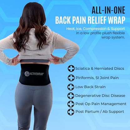 ActiveWrap Lower Back Ice Pack Wrap, Small/Medium – Hot & Cold Therapy with Reusable UltraFlex Gel Pads – Heat Wrap & Wearable Ice Pack for Back Pain Relief, Sciatica, Tailbone & Lumbar Support - size: Small/Medium