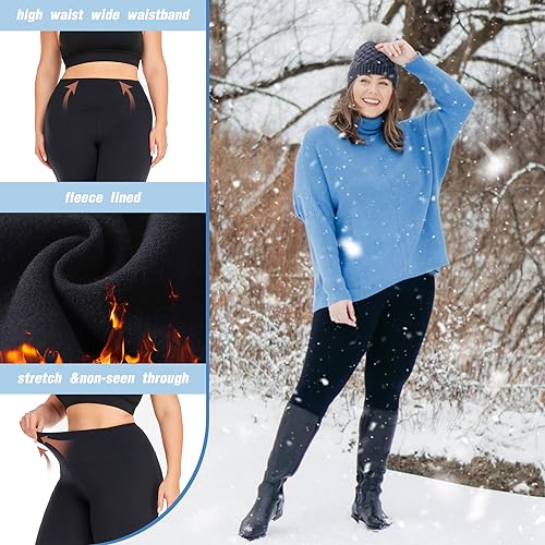 we fleece 3 Pack Plus Size Fleece Lined Leggings for Women - color: Black/Grey/Navy, size: XX-Large