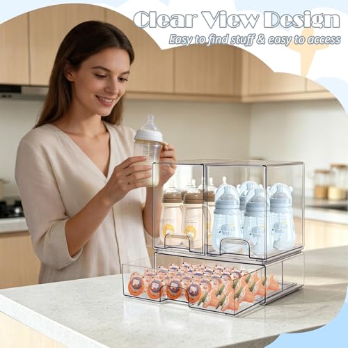 Baby Bottle Organizer with Hooks - 3 Pack Stackable Storage Drawer - color: 3PCS-2 High+1 Wide