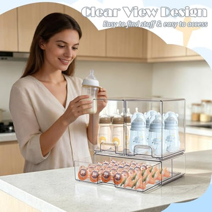 Baby Bottle Organizer with Hooks - 3 Pack Stackable Storage Drawer - color: 3PCS-2 High+1 Wide