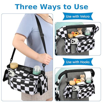 Accmor Universal Stroller Organizer with Insulated Cup Holder - color: Checkerboard