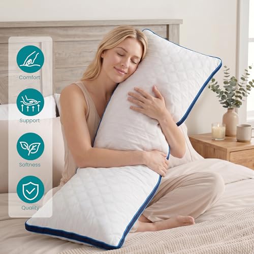 Oubonun Full Body Pillow for Side Sleeper, Adjustable Firm Long Bed Pillow - color: White-navy Blue Side