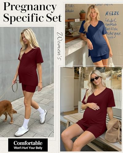 2 Pack Women Maternity Set Pregnancy Outfit - color: Navy Blue, Wine Red, size: XX-Large