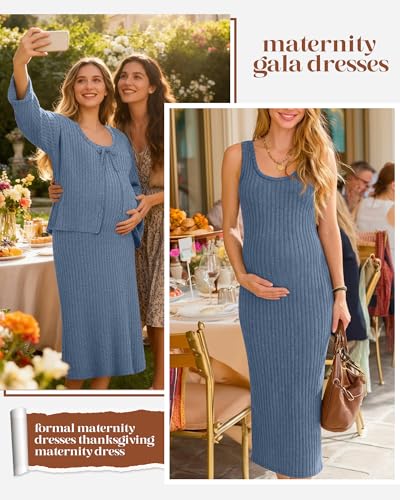 Maternity Dress Set 2 Piece for Baby Shower Party - color: Blue, size: Medium