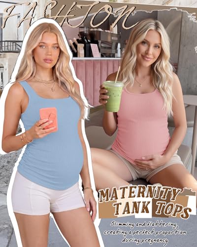 4 Pack Maternity Ribbed Tank Tops - color: Sea Blue, Blush, Light Green, Yellow, size: Small