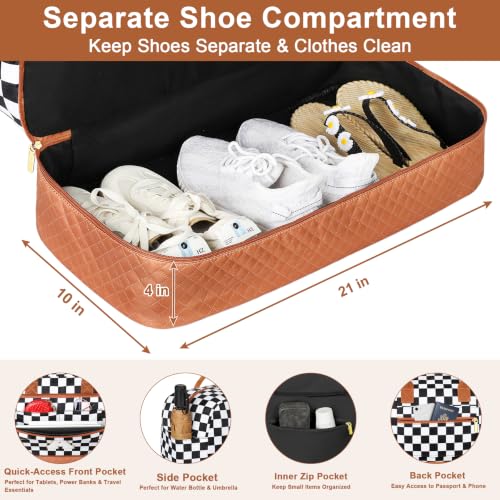 TIBES Gift for Her, Weekender Bag for Women Initial Travel Duffle Bag - color: Black & White Checkerboard, style: M