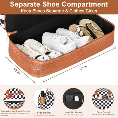 TIBES Gift for Her, Weekender Bag for Women Initial Travel Duffle Bag - color: Black & White Checkerboard, style: E