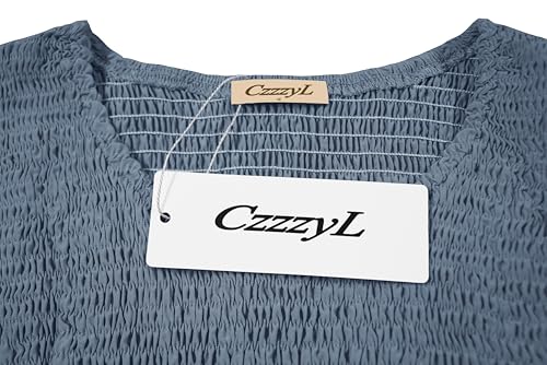 CzzzyL Women's Nursing Dress Flutter Sleeve Crew Neck Smocked Midi Pockets - color: Blue, size: Medium