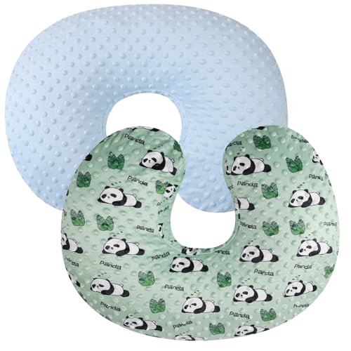 Dot Nursing Pillow Cover Set 2 Pack Compatible with Boppy Pillow - color: Light Blue & Panda