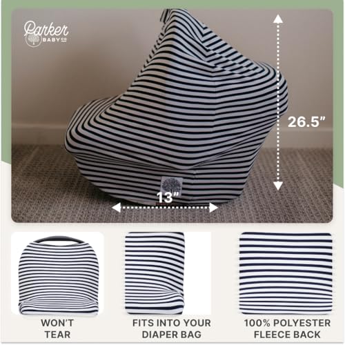 Parker Baby Co. Multi-Use Cover: Carseat Cover, Nursing Cover - Navy Stripe - color: White, Navy Stripes