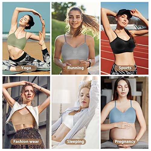 Omisy 4 Pack Sports Bras for Women, Padded Bralettes with Adjustable Straps - color: Black, White, Olive, Dark-grey, size: X-Large