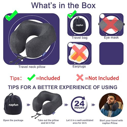 napfun Neck Pillow for Travel, Memory Foam Airplane Pillow, Full Black - color: Black