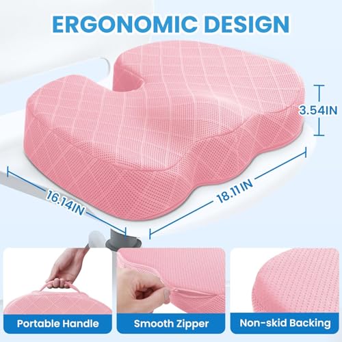 TushGuard Seat Cushion, Memory Foam Office Chair Cushion - Pink, X-Large - color: Pink, size: X-Large