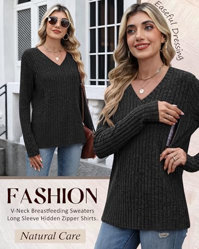 Women's Maternity Nursing Tops Mama Clothes - color: Black, size: XX-Large