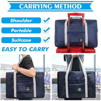 Travel Bag 2PCS Foldable Duffle Tote Weekender Overnight Luggage Bag - color: Pink+Blue