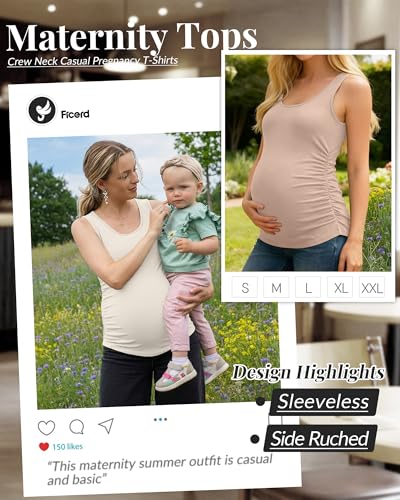 Ficerd 4 Pcs Womens Maternity Sleeveless Tank Tops - color: Cream, Khaki, Coffee, Black, size: Small