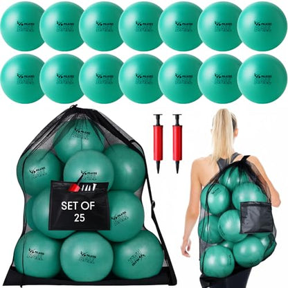 Set of 25 Pilates Balls Bulk 9 Inch Small Exercise Ball - color: Green