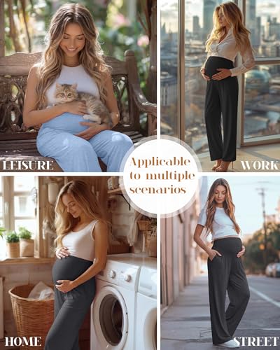 3 Pack Women's Maternity Lounge Pants with Pockets - color: Dark Blue,dark Heather Gray,light Blue, size: X-Large