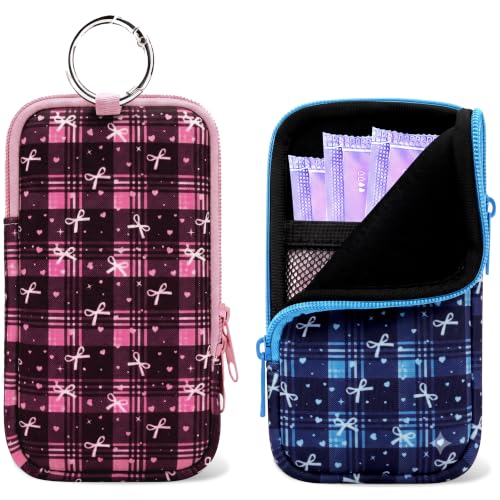 2PCS Tampon Holder Zipper Pouches Portable Period Bags (Plaid bow) - color: Plaid bow