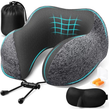 ExploreBliss Travel Pillow, Memory Foam Neck Pillow Airplane, Grey - color: Grey