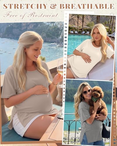 4 Pack Women's Maternity T Shirts - color: Mauve, Beige, Army Green, Light Gray, size: Small