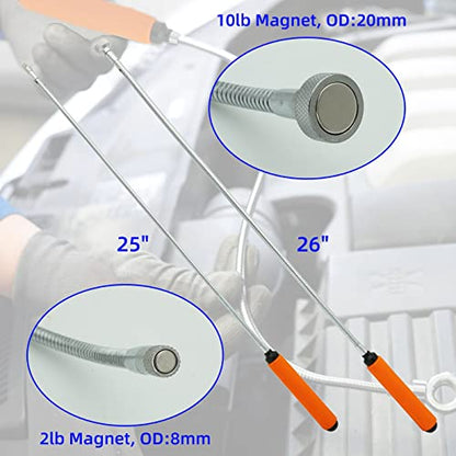 GUTIMORE Flexible Magnetic Pickup Tool Set, 2LB & 10LB,25"/26" Extension - style: FM2+10