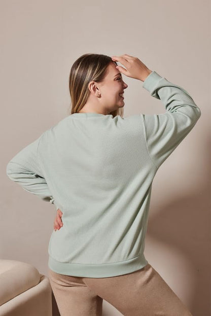 Maternity Sweatshirt Nursing Top Waffle Knit Breastfeeding Shirt with Zipper Pregnancy Mama Clothes Pullover - color: Green, size: Medium