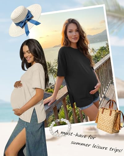 Riyiper 4 Pack Women's Short Sleeve Maternity T Shirts - color: Black, Coffee, Cream, Haze Blue, size: Medium