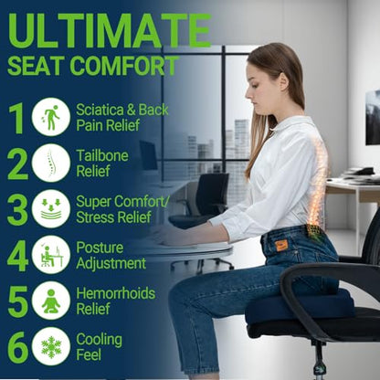 Season Guard Gel Memory Foam Seat Cushion for Tailbone Pain Relief, Blue - color: Blue, style: Mesh