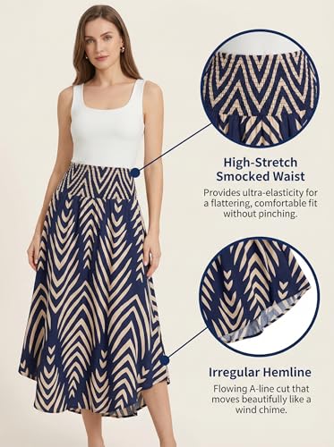 CUPSHE Women's Smocked High Waist Irregular Hem Beach Midi Skirt - color: Navy, size: Small