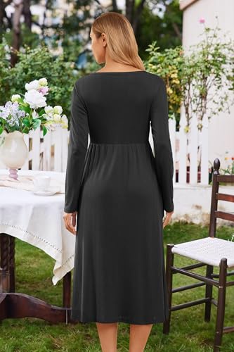 OUGES Cotton Blend Maternity Pajamas Nightgown Button Down Nursing Gown Labor Delivery Breastfeeding Dress with Pockets - color: Black, size: Small