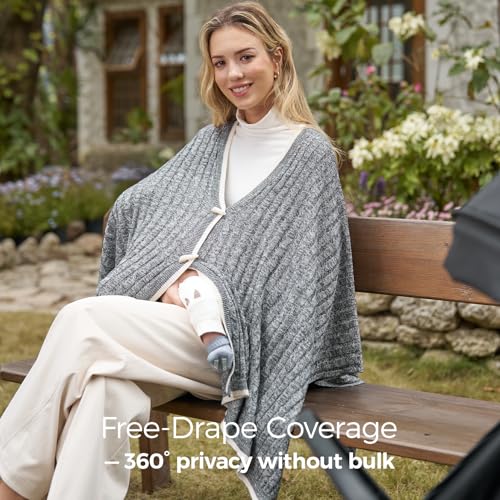 Momcozy Knit Nursing Cover – Soft & Cozy Full Coverage Nursing Shawl for Breastfeeding and Pumping, Versatile Fall/Winter - color: Grey